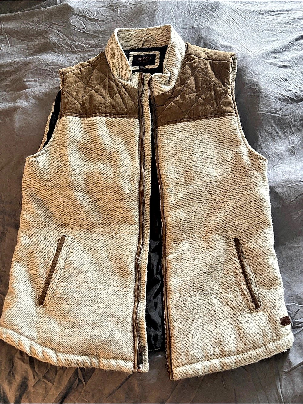 Outpost Makers Quilted Canvas Vest in Beige & Brown